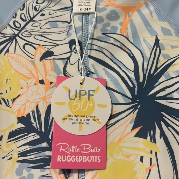 NWT Ruffle Butts Birds Of Paradise Rash Guard Bodysuit size 18-24M - Picture 2 of 3